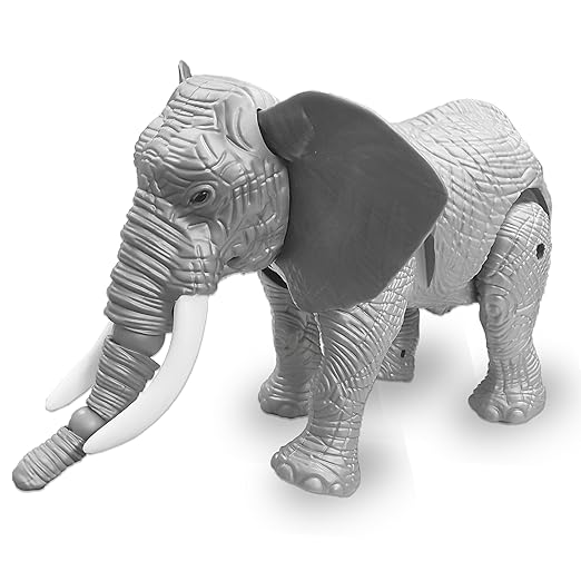 Walking Electric Elephant Toy for Kids and Toddlers with Music and Realistic Trumpet (Chinghar) Sound - Wiggling Tail and Shaking Head Wild Animal Figure - Battery Operated Toy