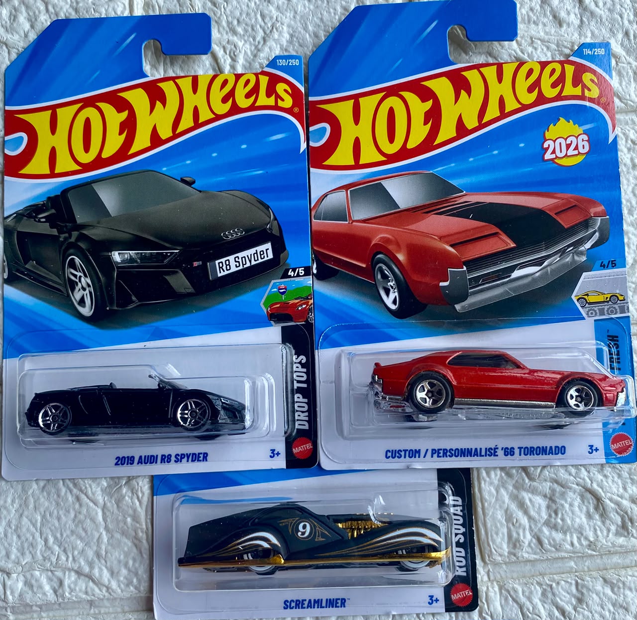 Pack of 3 - 2019 Audi R8 Spyder, Custom '66 Toronado and Screamliner (Imported)