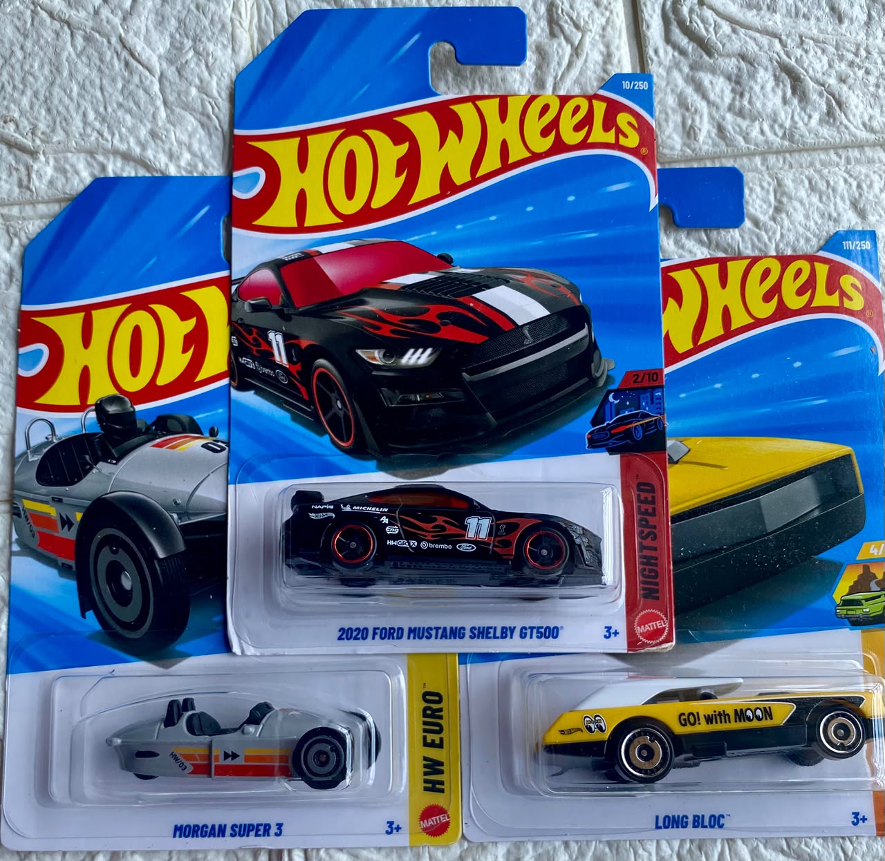 Pack of 3 - 2020 Ford Mustang Shelby GT500, Morgan Super 3 and Long Bloc (Imported)
