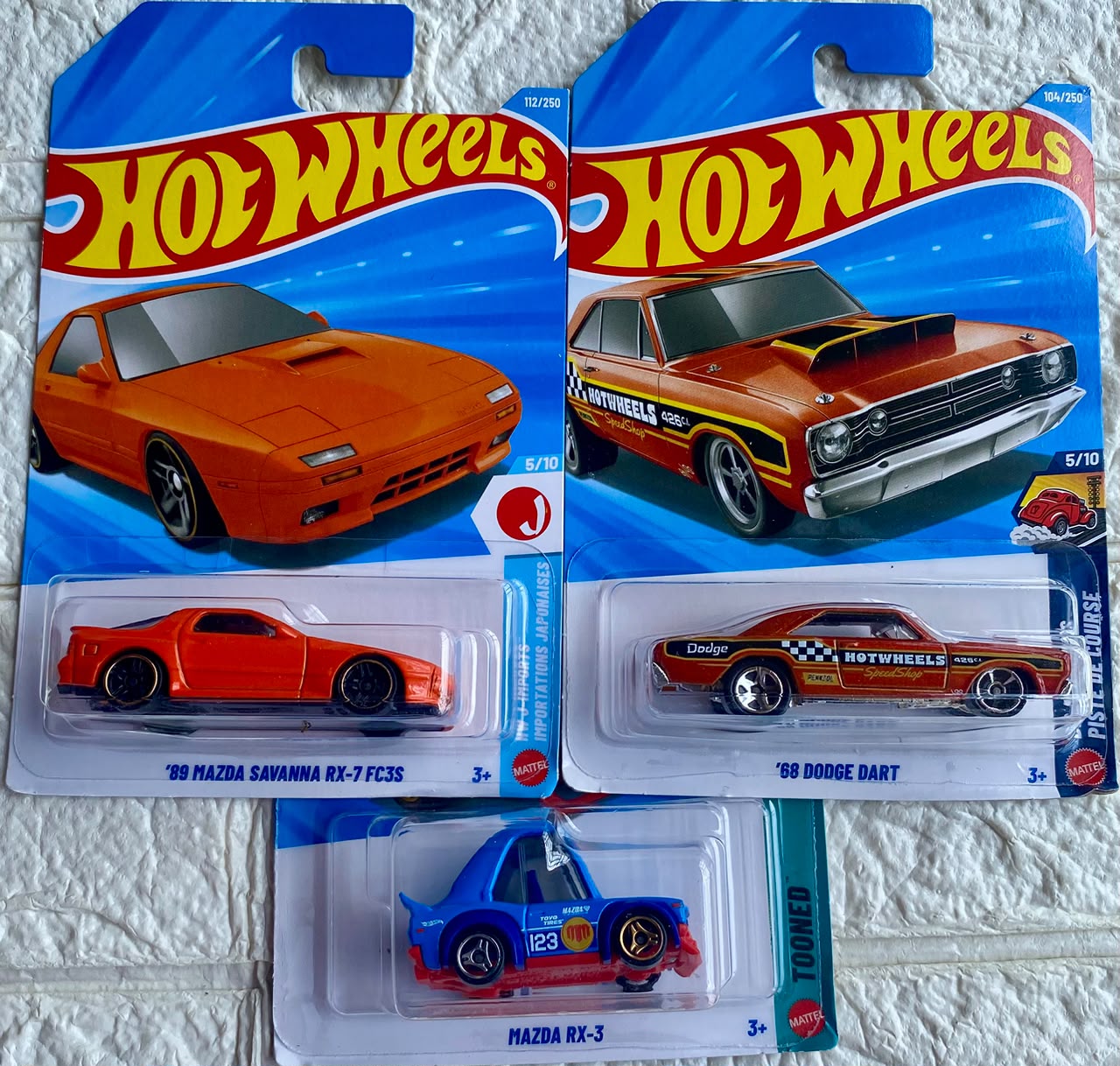 Pack of 3 - '89 Mazda Savanna RX-7 FC3S, '68 Dodge Dart and Mazda RX-3 (Imported)