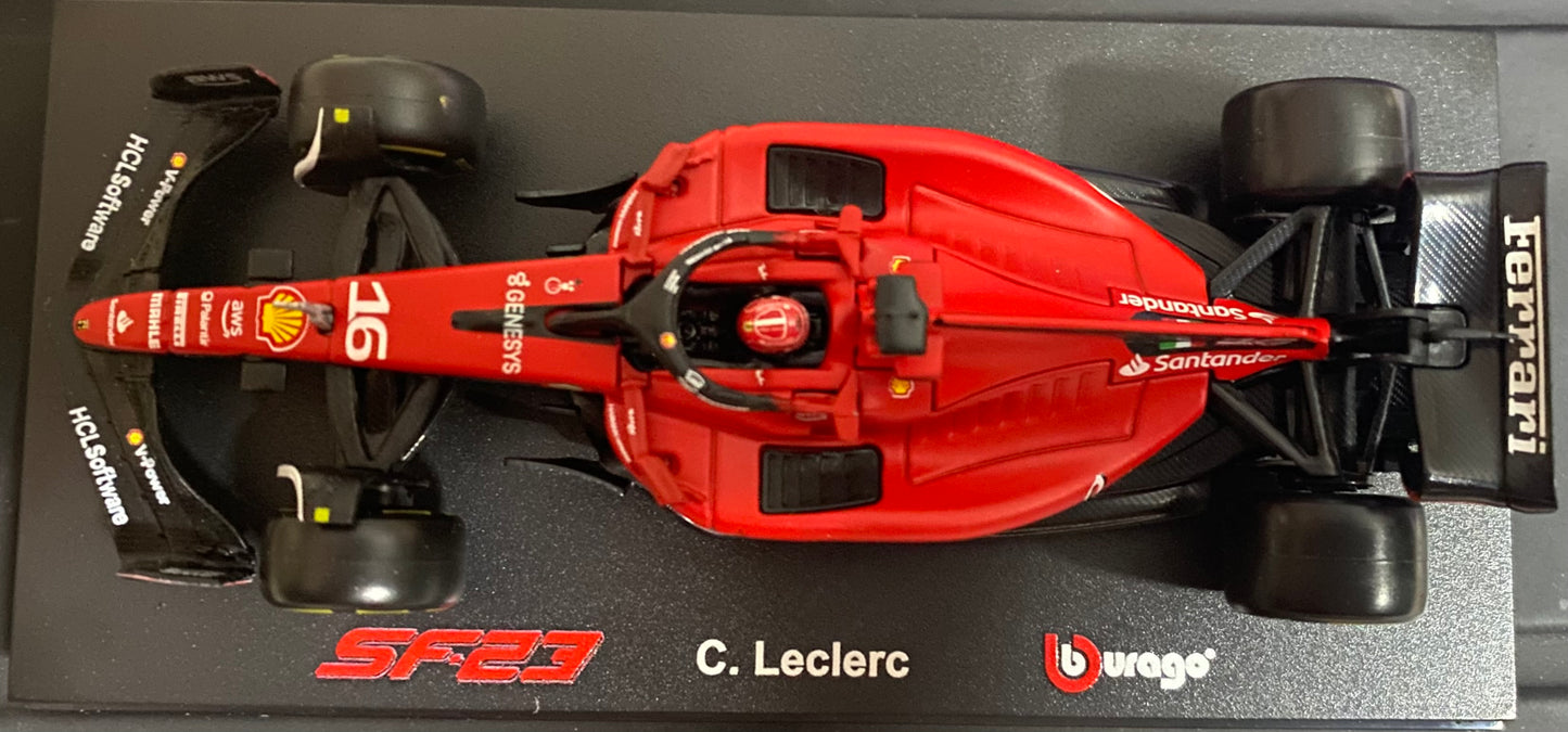 Bburago - 1/43 Scale Model Compatible with Ferrari SF23# 16 Compatible with Charles Leclerc Formula 1 2023 Miniature Model (Red)