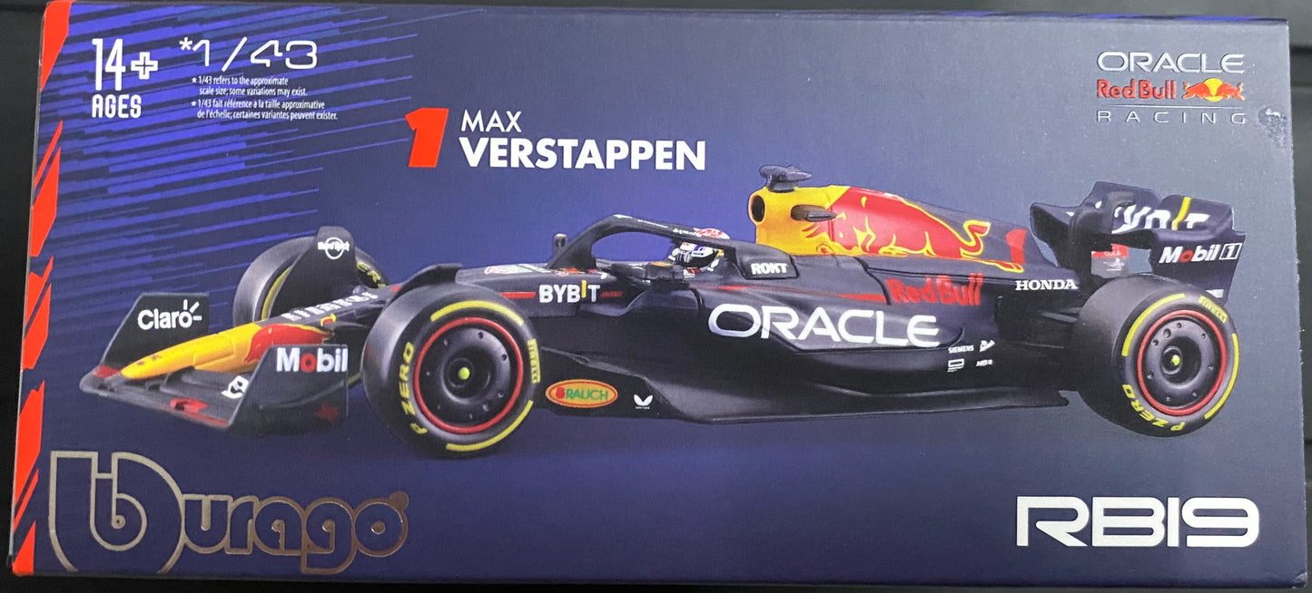 Bburago - 1/43 Scale Model Compatible with Red Bull Oracle Racing RB19# 1 Compatible with Max Verstappen Formula 1 Miniature Model 2023 (Blue)