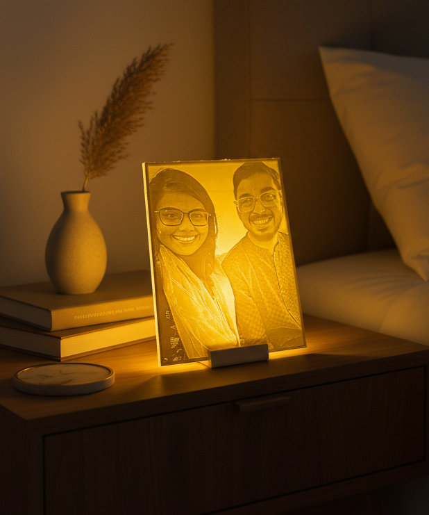 Personalized Lithophane Tealight Photo Frame | Custom 3D Printed LED Photo Lamp