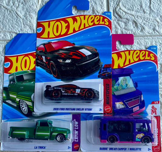 Pack of 3 - 2020 Ford Mustang Shelby GT500, Barbie Dream Camper and La Troca (Imported)