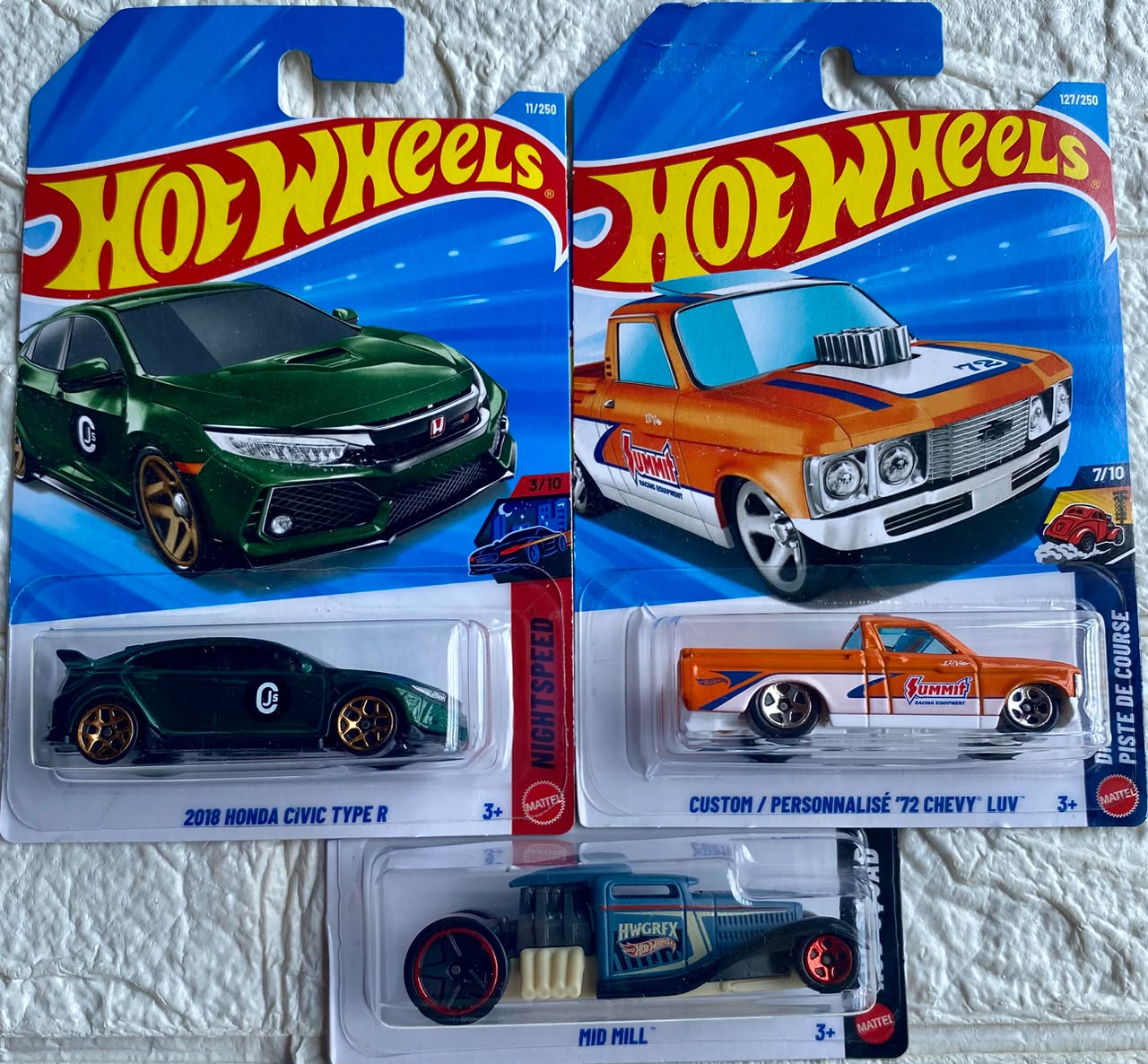 Pack of 3 - 2018 Honda Civic Type R, Custom '72 Chevy LUV and Mid Mill (Imported)