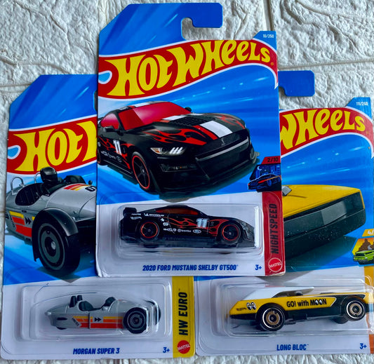Pack of 3 - 2020 Ford Mustang Shelby GT500, Morgan Super 3 and Long Bloc (Imported)