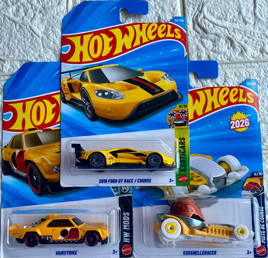 Pack of 3 - 2016 Ford GT Race(Treasure Hunt), Vairstrike and Eggshelleracer (Imported)