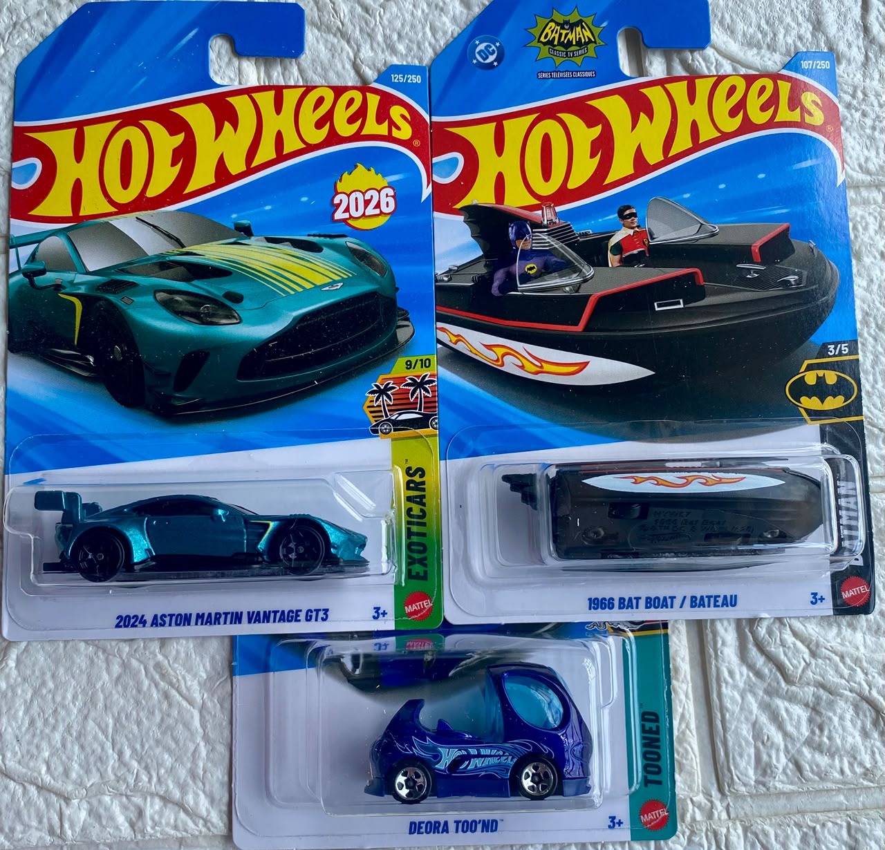 Pack of 3 - 2024 Aston Martin Vantage GT3, 1966 Bat Boat and Deora Too'nd (Imported)