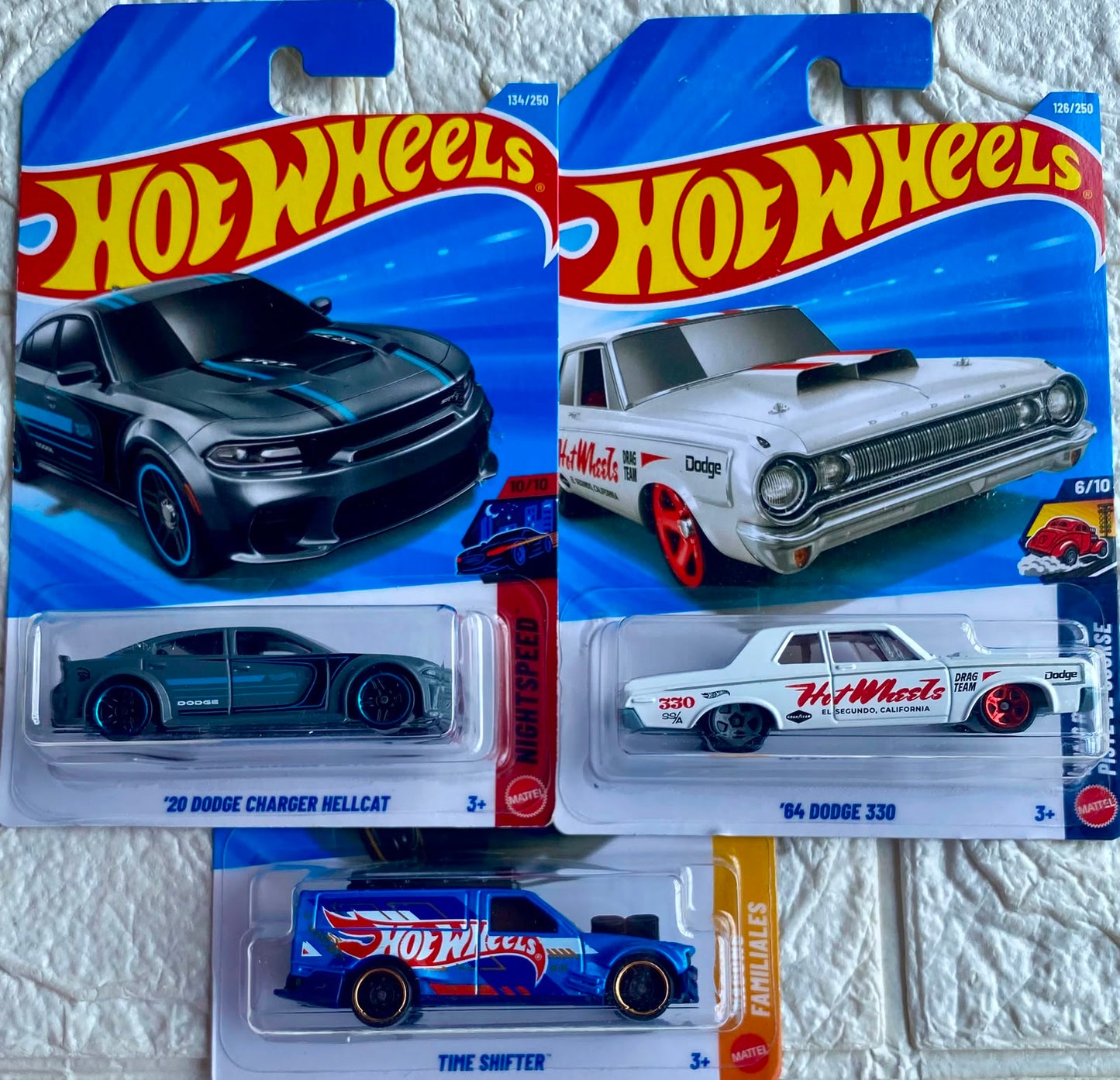 Pack of 3 - 2020 Dodge Charger Hellcat, '64 Dodge 330 and Time Shifter (Imported)