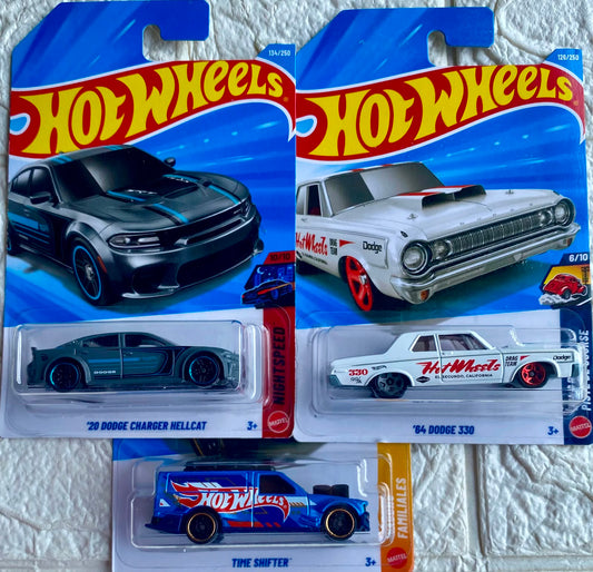Pack of 3 - 2020 Dodge Charger Hellcat, '64 Dodge 330 and Time Shifter (Imported)