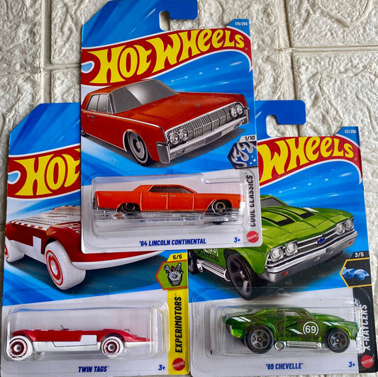 PACK OF 3 - 64 LINCOLN CONTINENTAL, TWIN TAGS™ and '69 CHEVELLE"
