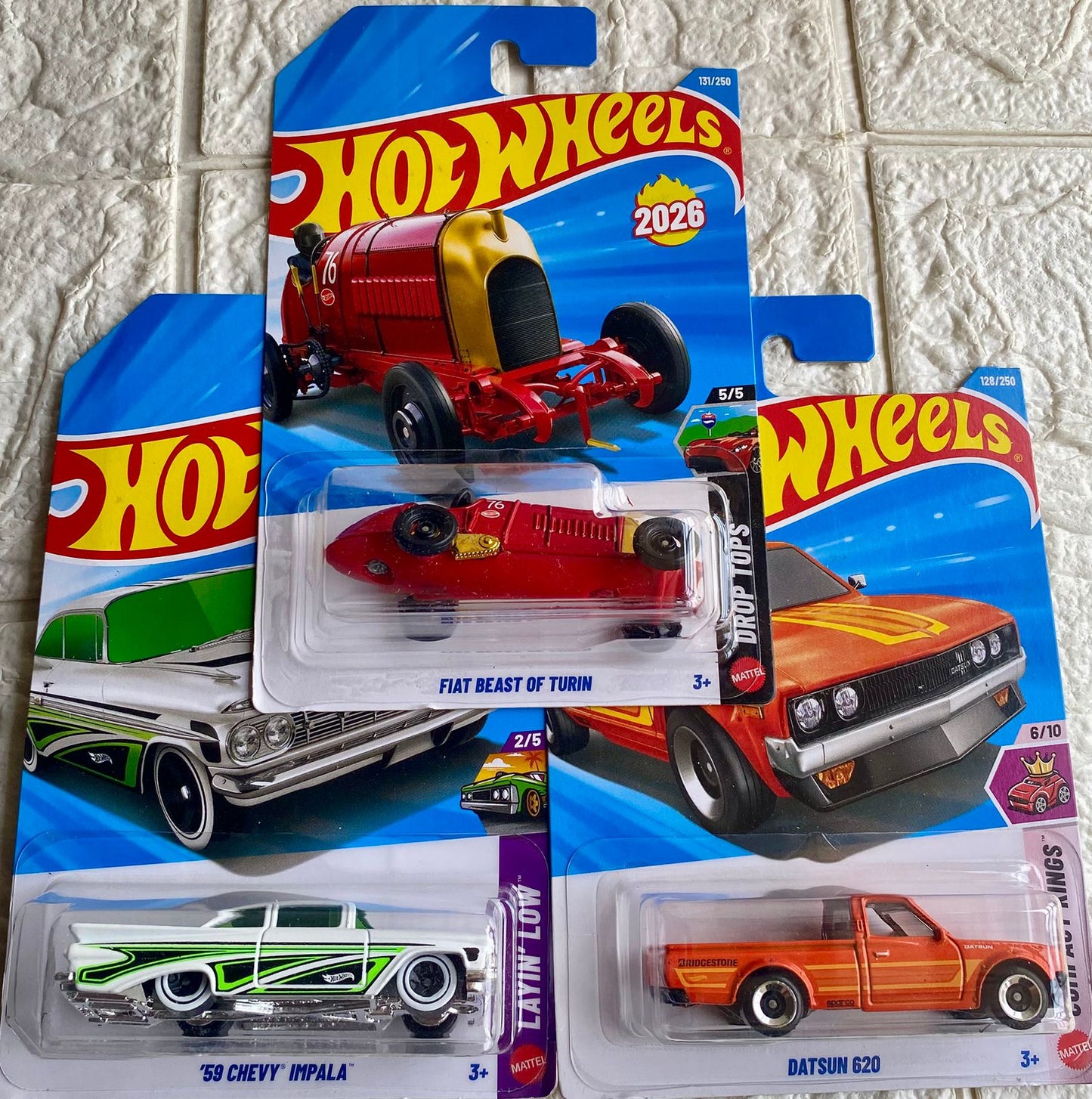 PACK OF 3 - FIAT BEAST OF TURIN, '59 CHEVY' IMPALA and DATSUN 620