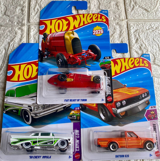 PACK OF 3 - FIAT BEAST OF TURIN, '59 CHEVY' IMPALA and DATSUN 620