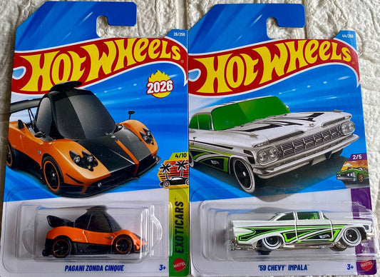 PACK OF 2 - PAGANI ZONDA CINQUE and '59 CHEVY" IMPALA
